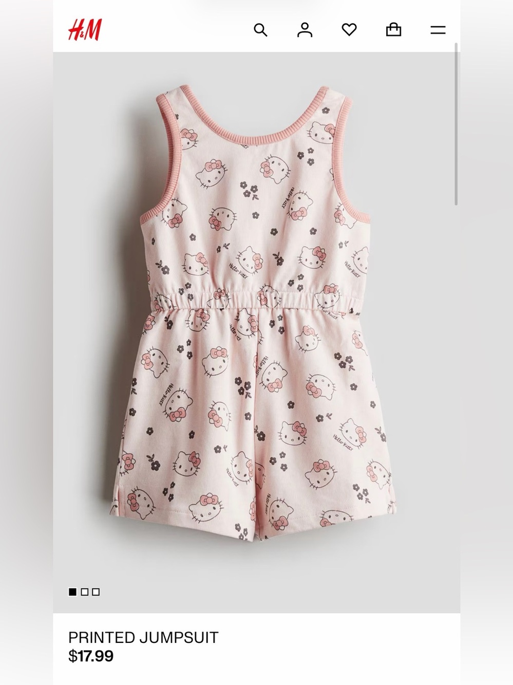 H&M Light Pink Hello Kitty PRINTED JUMPSUIT Sanrio Romper Dress Girls One Piece